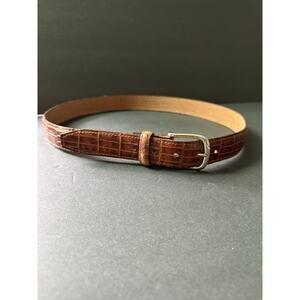 Mens Italian Leather Bill Blass Size 34 Crocodile Print Belt Brown Career Office